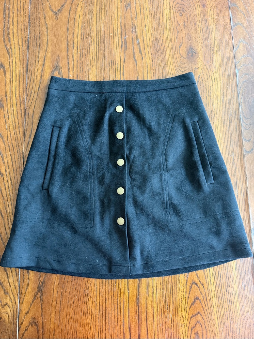 Black Button-Front A-Line Skirt